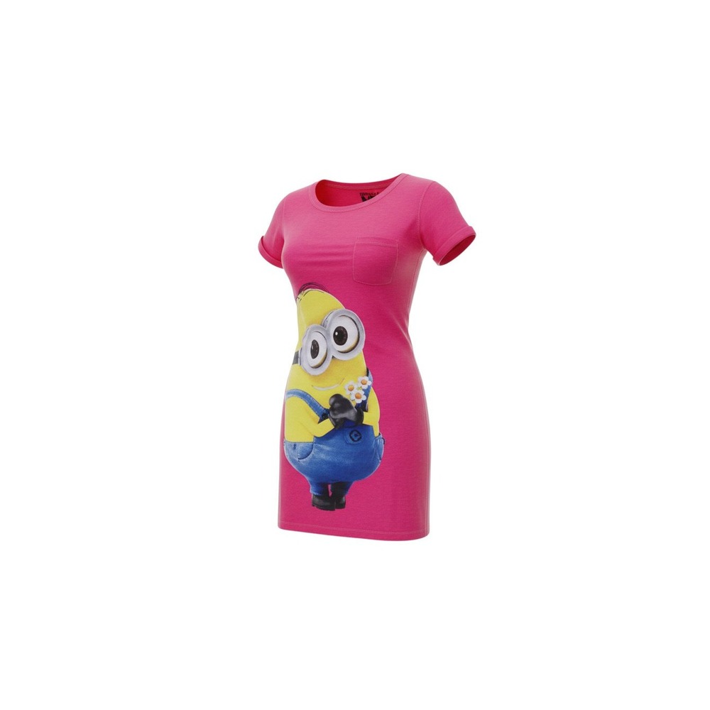 Despicable Me Minion T-Shirt Dress Womens Small Pink Graphic Pocket Slub Knit